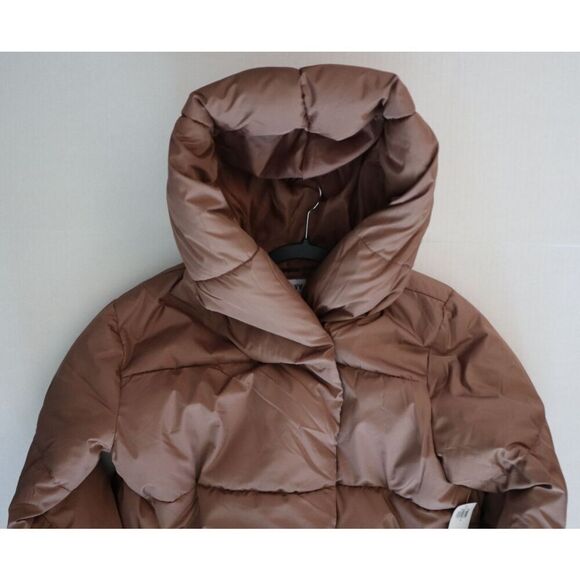 Old Navy Women's Sz M Brown Water-Resistant Quilted Long Hooded Puffer Coat - Picture 10 of 14